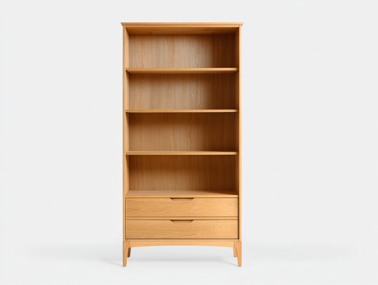 Libreria in rovere massello 85×35×185 cm – rovere naturale – con spazio contenitore-Havenoliq