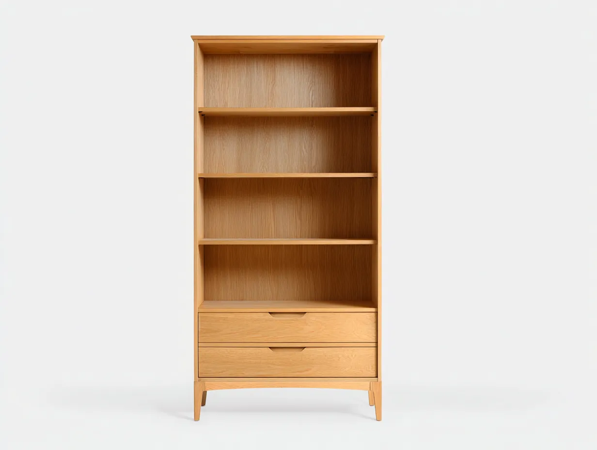 Libreria in rovere massello 85×35×185 cm – rovere naturale – con spazio contenitore-Havenoliq