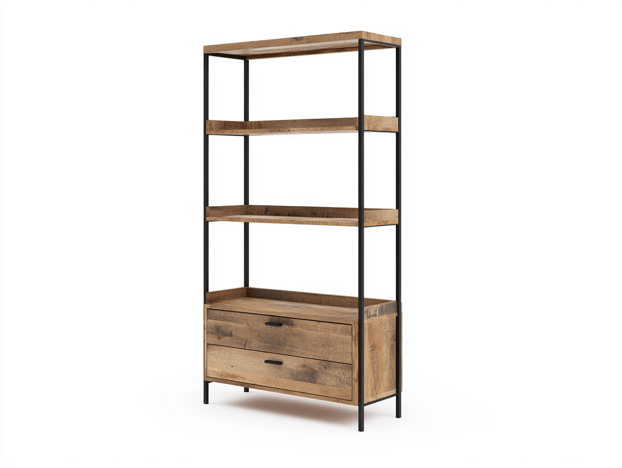 Libreria in legno e metallo 85×35×175 cm – rovere naturale – con spazio contenitivo-Havenoliq