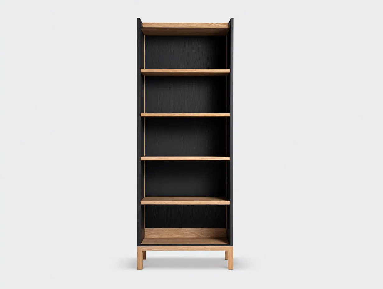 Libreria in legno e MDF 70×35×190 cm – rovere naturale/nero – con spazio contenitivo-Havenoliq