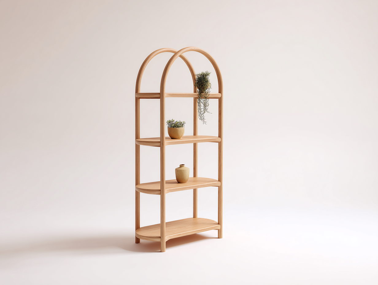 Libreria in legno 80×35×165 cm – rovere naturale – con design ad arco-Havenoliq