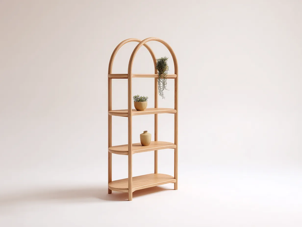 Libreria in legno 80×35×165 cm – rovere naturale – con design ad arco-Havenoliq