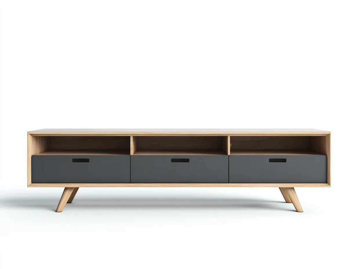 Mobile TV 150×40×55 cm – rovere naturale e grigio scuro – con spazio contenitivo-Havenoliq