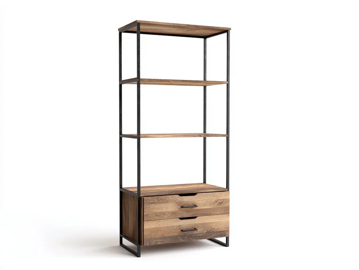 Libreria industriale 80×35×190 cm – rovere naturale/nero – con spazio contenitivo-Havenoliq