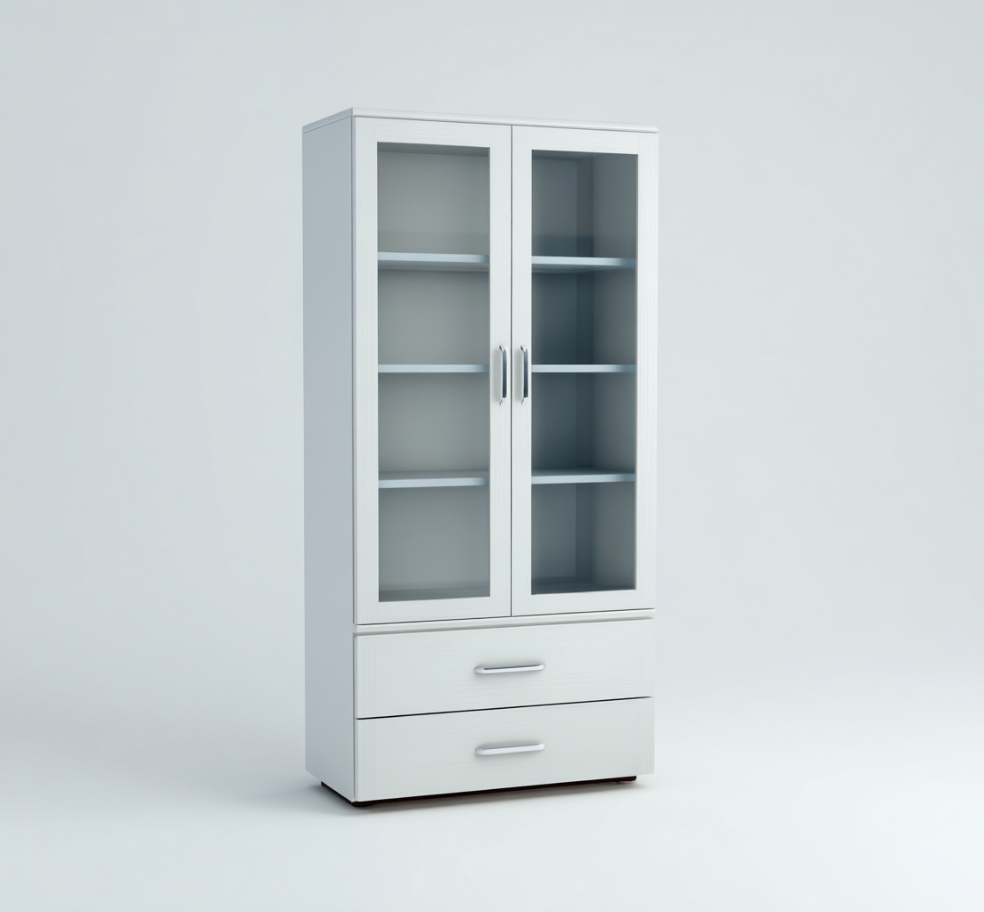 Credenza da cucina in legno 90×40×175 cm – bianco – con ante in vetro e spazio di stoccaggio-Havenoliq