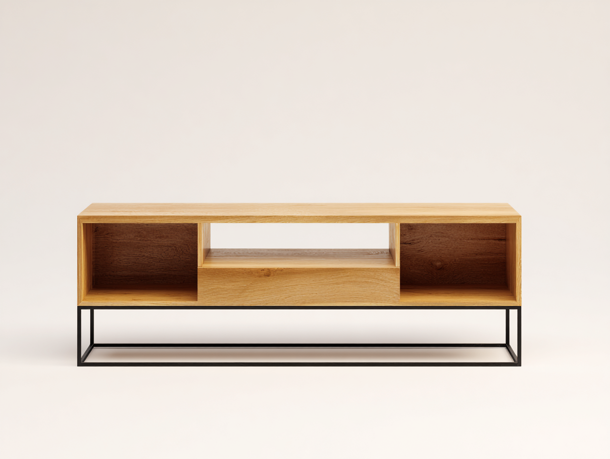 Mobile TV in legno 140×40×50 cm – rovere naturale e nero – con spazio contenitivo-Havenoliq