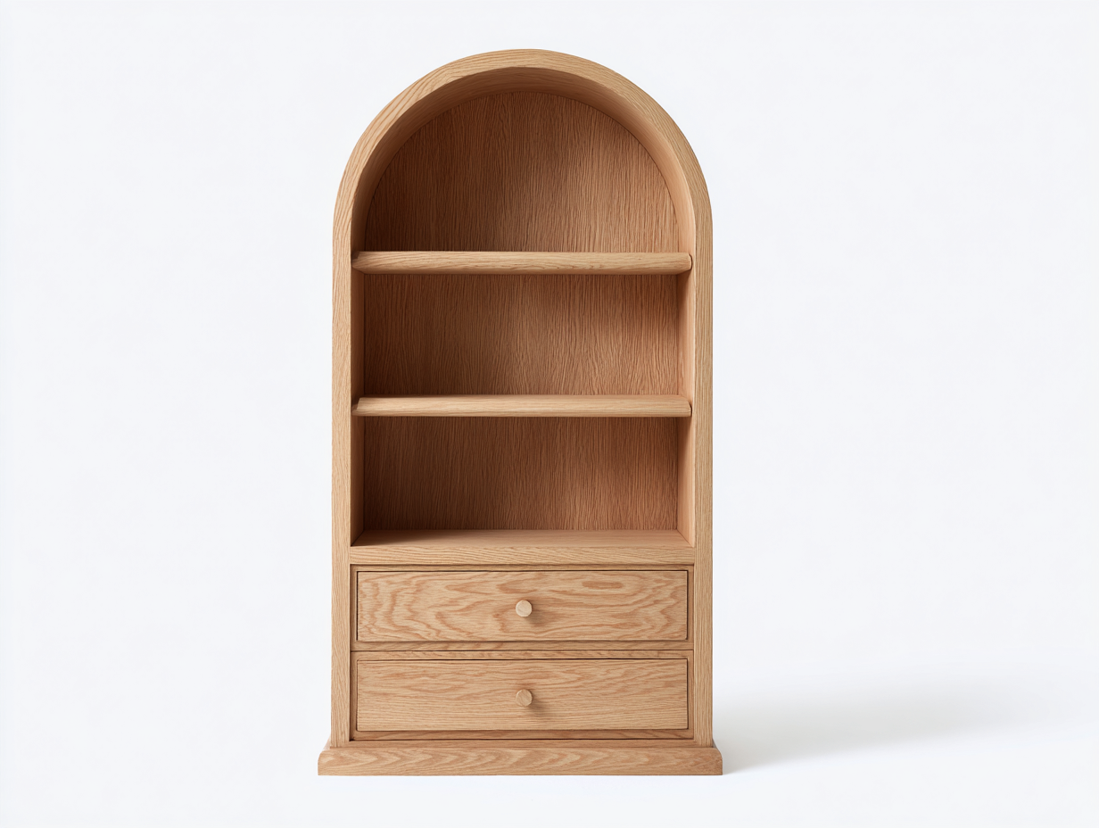 Libreria in legno massello 80×35×160 cm – colore rovere chiaro – con spazio di archiviazione e design ad arco-Havenoliq