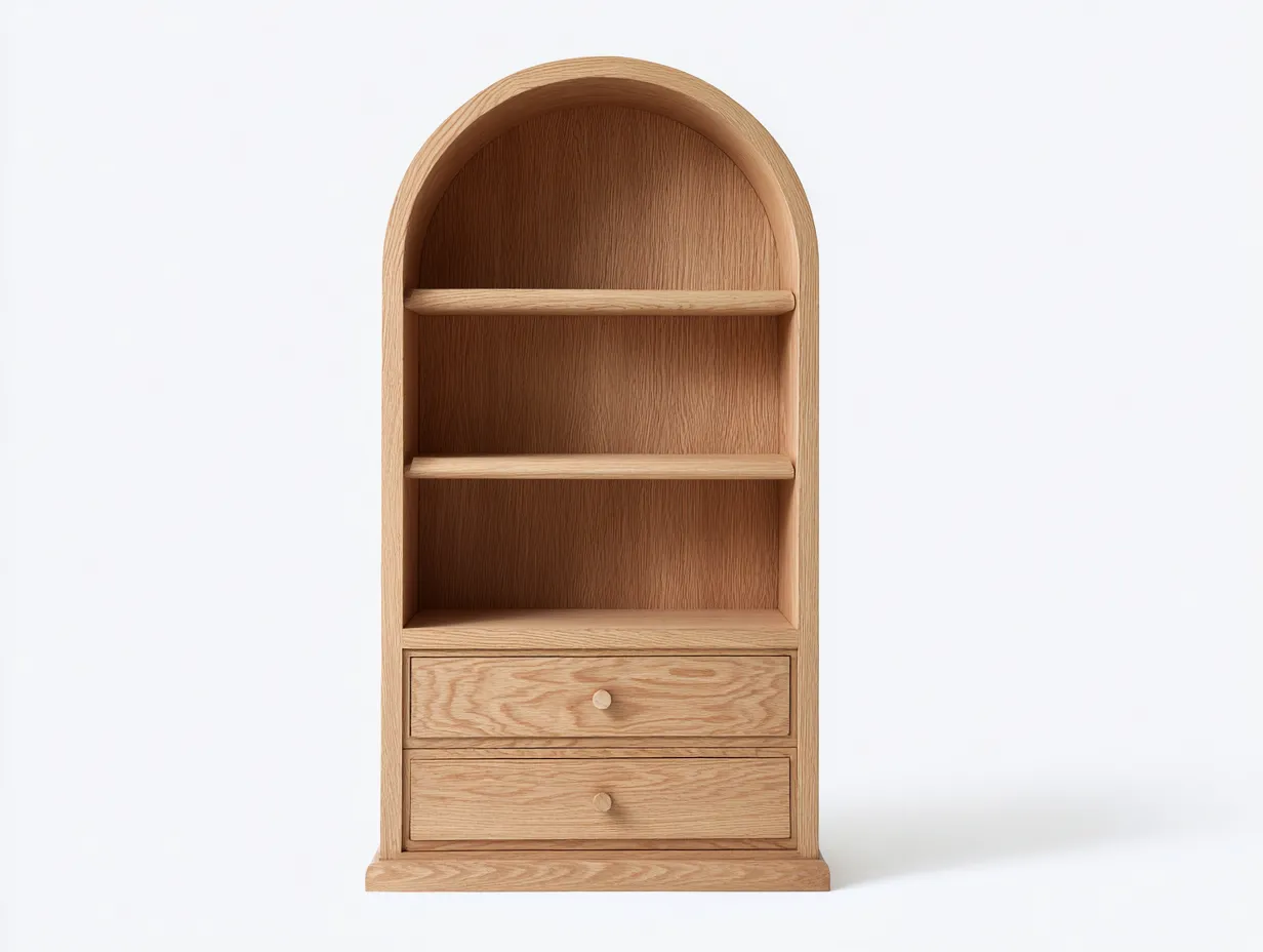 Libreria in legno massello 80×35×160 cm – colore rovere chiaro – con spazio di archiviazione e design ad arco-Havenoliq