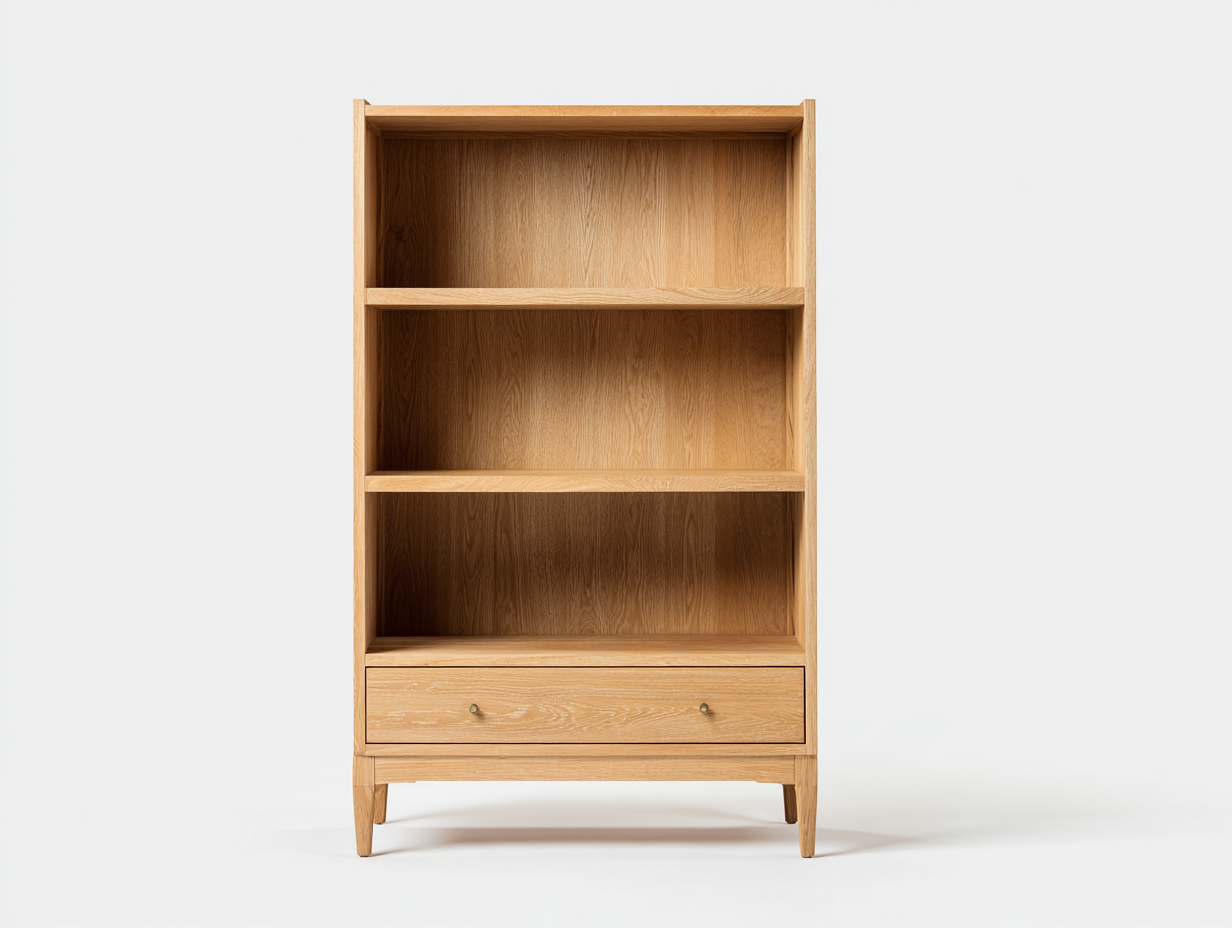 Libreria in legno massello 90×35×160 cm – rovere naturale – con spazio contenitore-Havenoliq