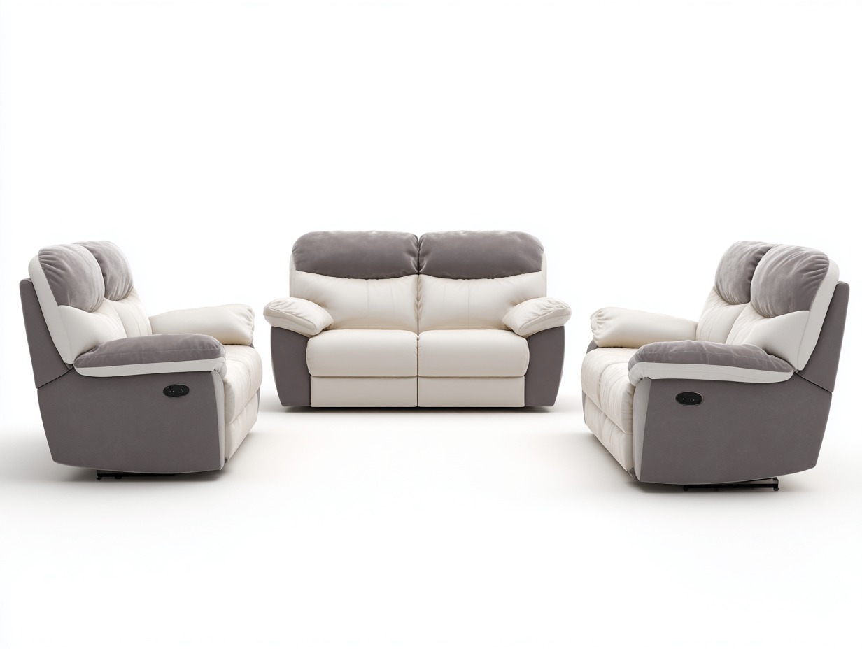 Set di 3 divani a 2 posti reclinabili in pelle 170×95×100 cm – grigio/bianco – stile moderno bicolore con funzione relax manuale-Havenoliq