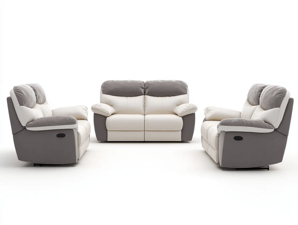 Set di 3 divani a 2 posti reclinabili in pelle 170×95×100 cm – grigio/bianco – stile moderno bicolore con funzione relax manuale-Havenoliq