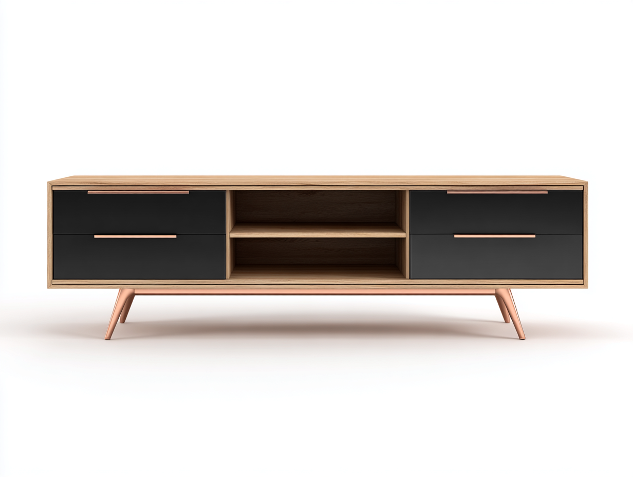 Mobile TV in legno 150×40×55 cm – rovere e nero – con spazio contenitore-Havenoliq