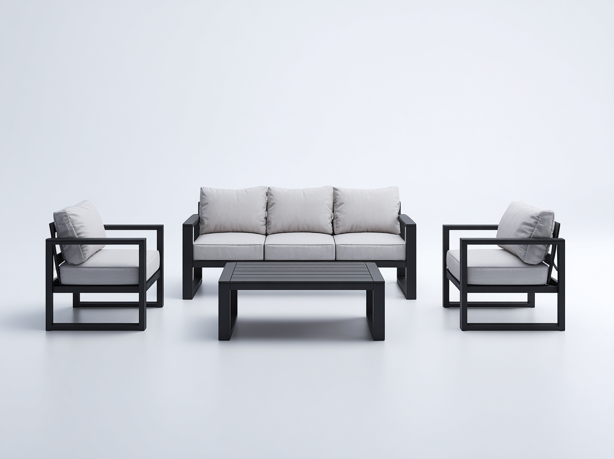 Set da salotto da giardino in alluminio 4 pezzi – divano 190×75×80 cm e poltrona 85×75×80 cm – nero/grigio chiaro – design moderno e resistente alle intemperie-Havenoliq