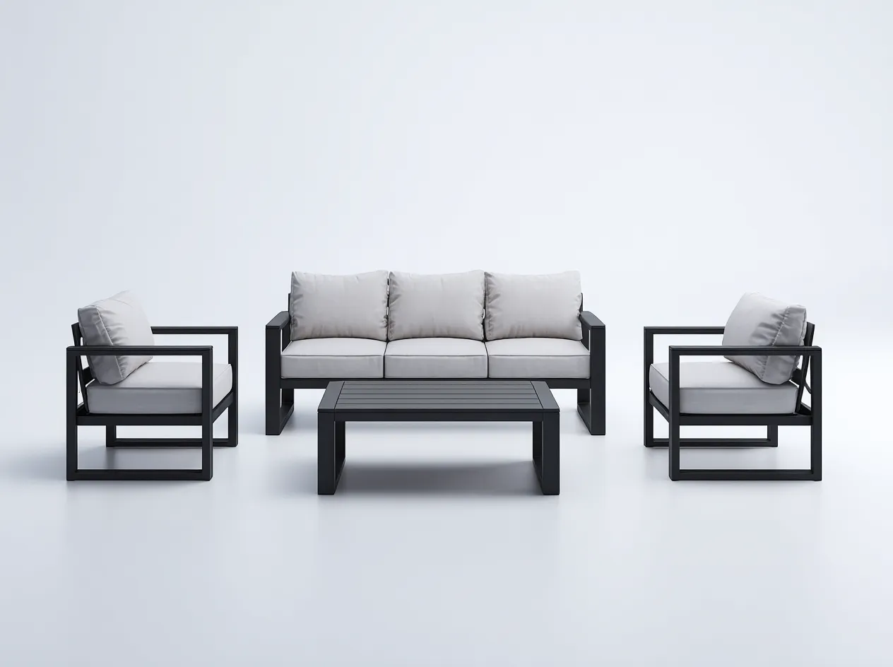 Set da salotto da giardino in alluminio 4 pezzi – divano 190×75×80 cm e poltrona 85×75×80 cm – nero/grigio chiaro – design moderno e resistente alle intemperie-Havenoliq