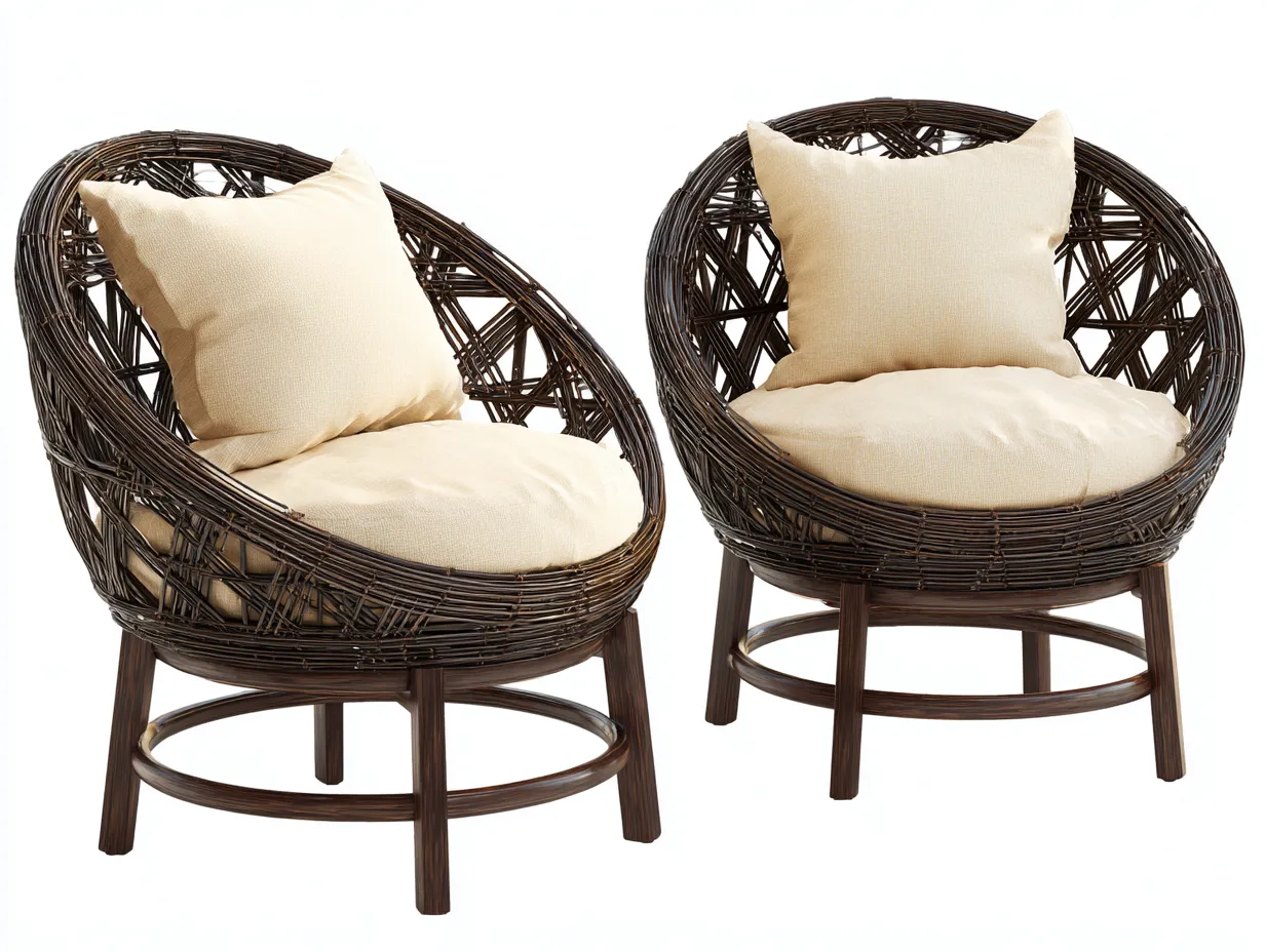 Set di due poltrone rotonde da giardino in rattan sintetico – 88×85×80 cm – marrone scuro/beige – design elegante e accogliente per esterni-Havenoliq