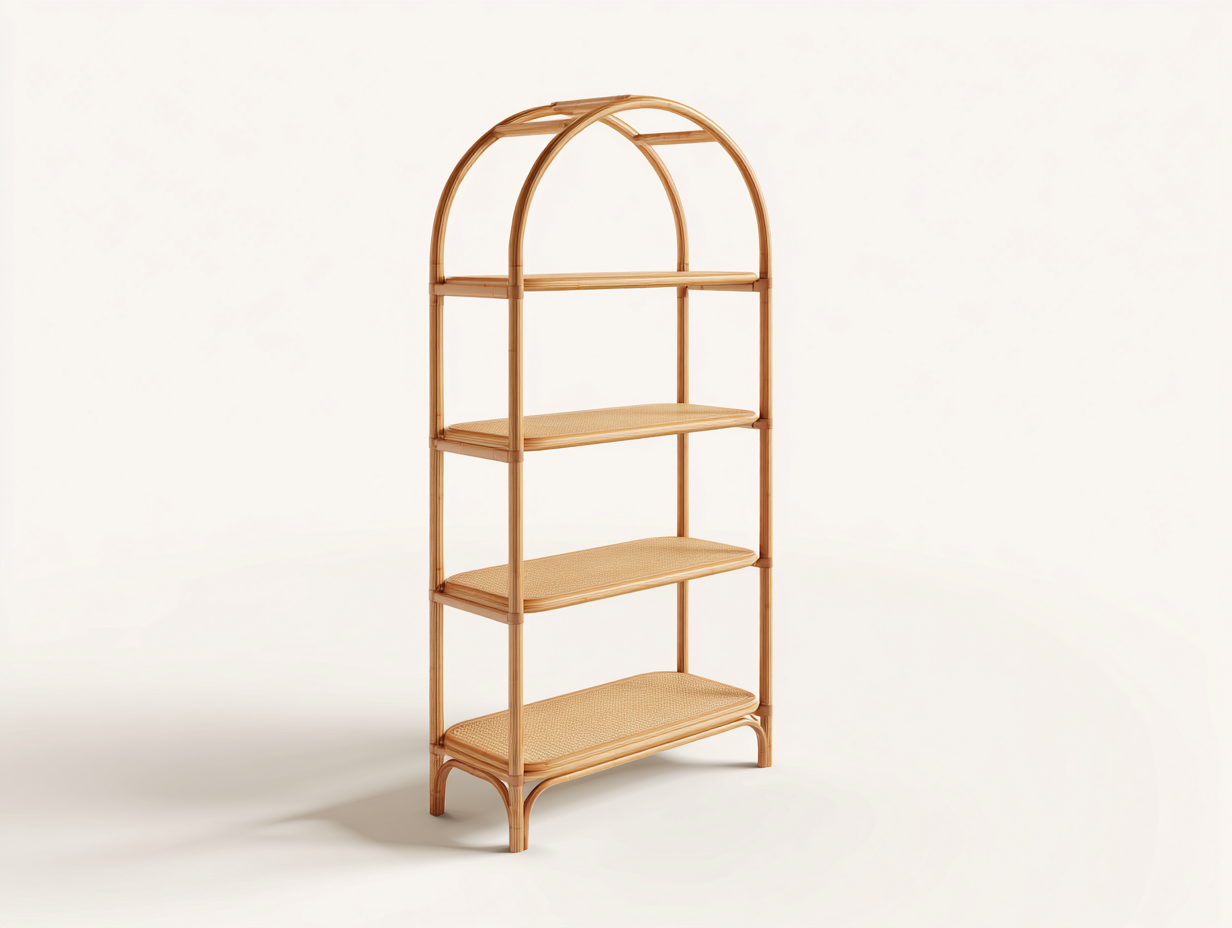 Libreria ad arco in rattan 75×35×165 cm – color naturale – design boho-Havenoliq