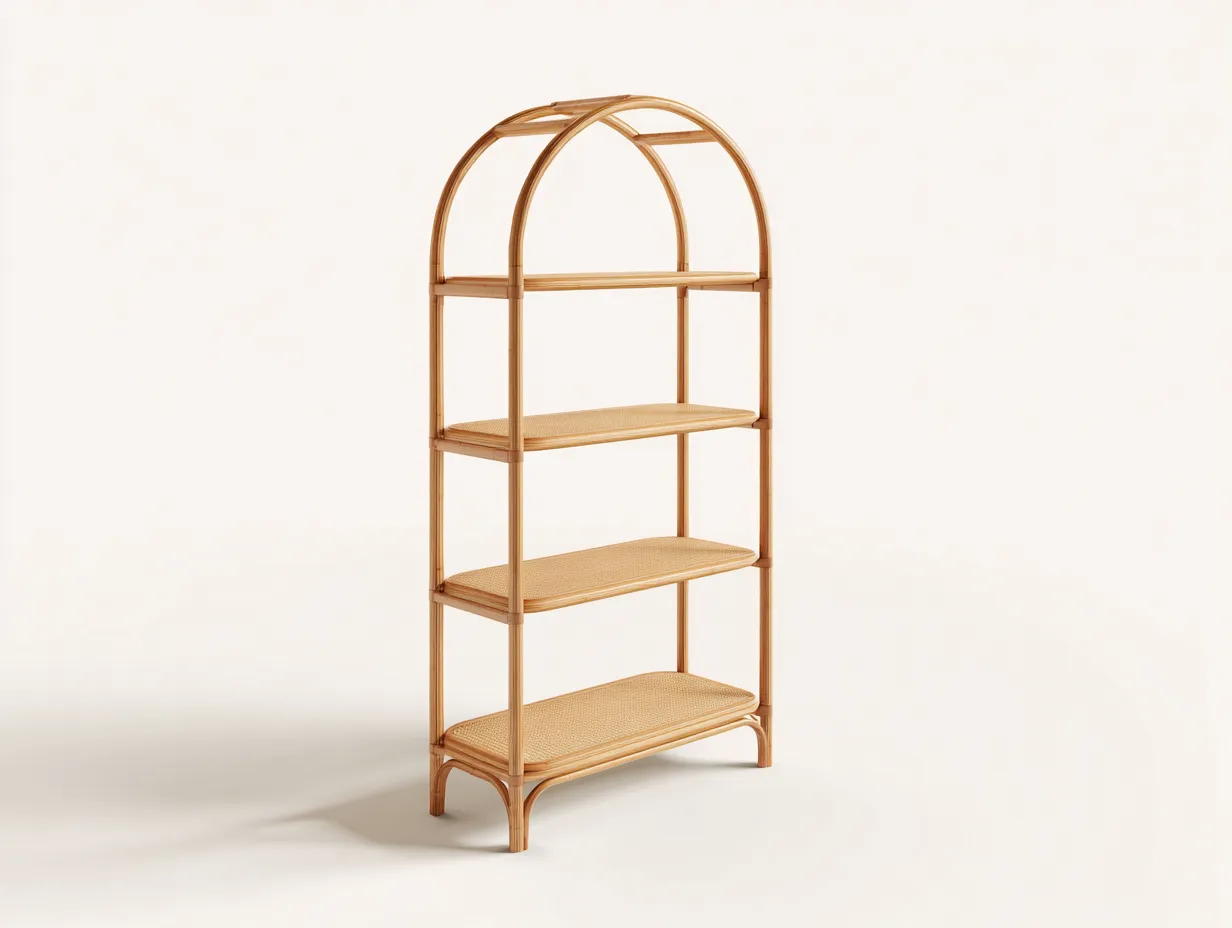 Libreria ad arco in rattan 75×35×165 cm – color naturale – design boho-Havenoliq