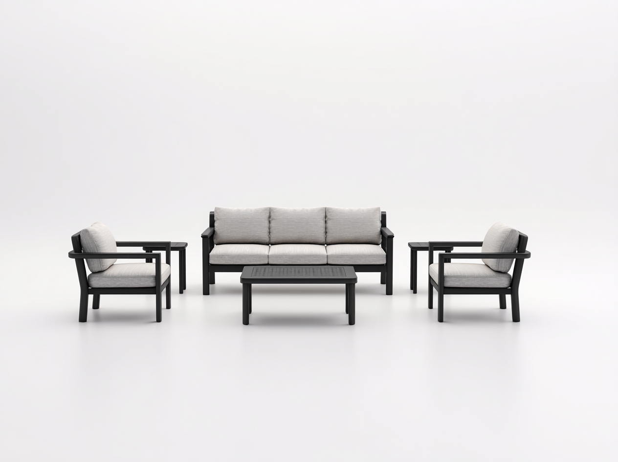 Set da salotto da giardino in alluminio – divano 180×80×85 cm – poltrone 80×80×85 cm – grigio chiaro/nero – design moderno e resistente alle intemperie-Havenoliq