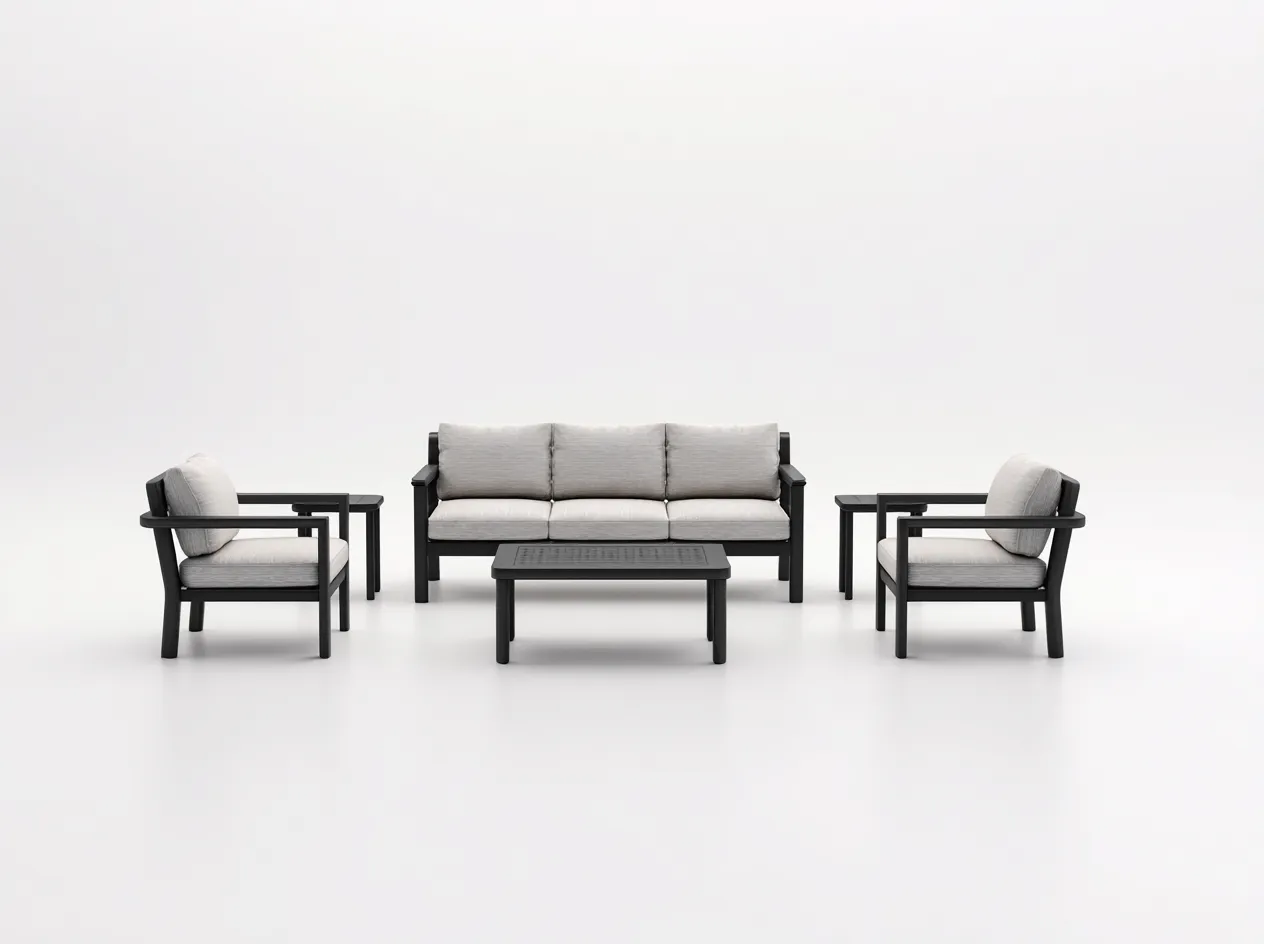 Set da salotto da giardino in alluminio – divano 180×80×85 cm – poltrone 80×80×85 cm – grigio chiaro/nero – design moderno e resistente alle intemperie-Havenoliq