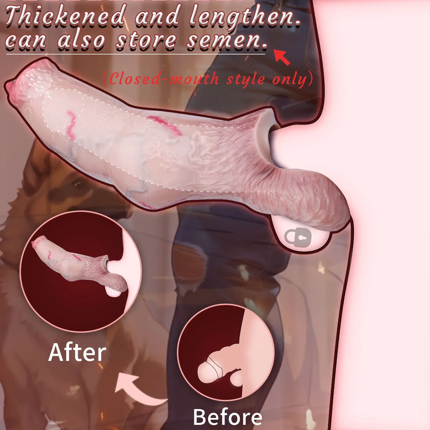 Kai Realistic Dog Penis Sleeve for Men, 3 Sizes, Platinum Silicone, Enhancing & Delay Ejaculation