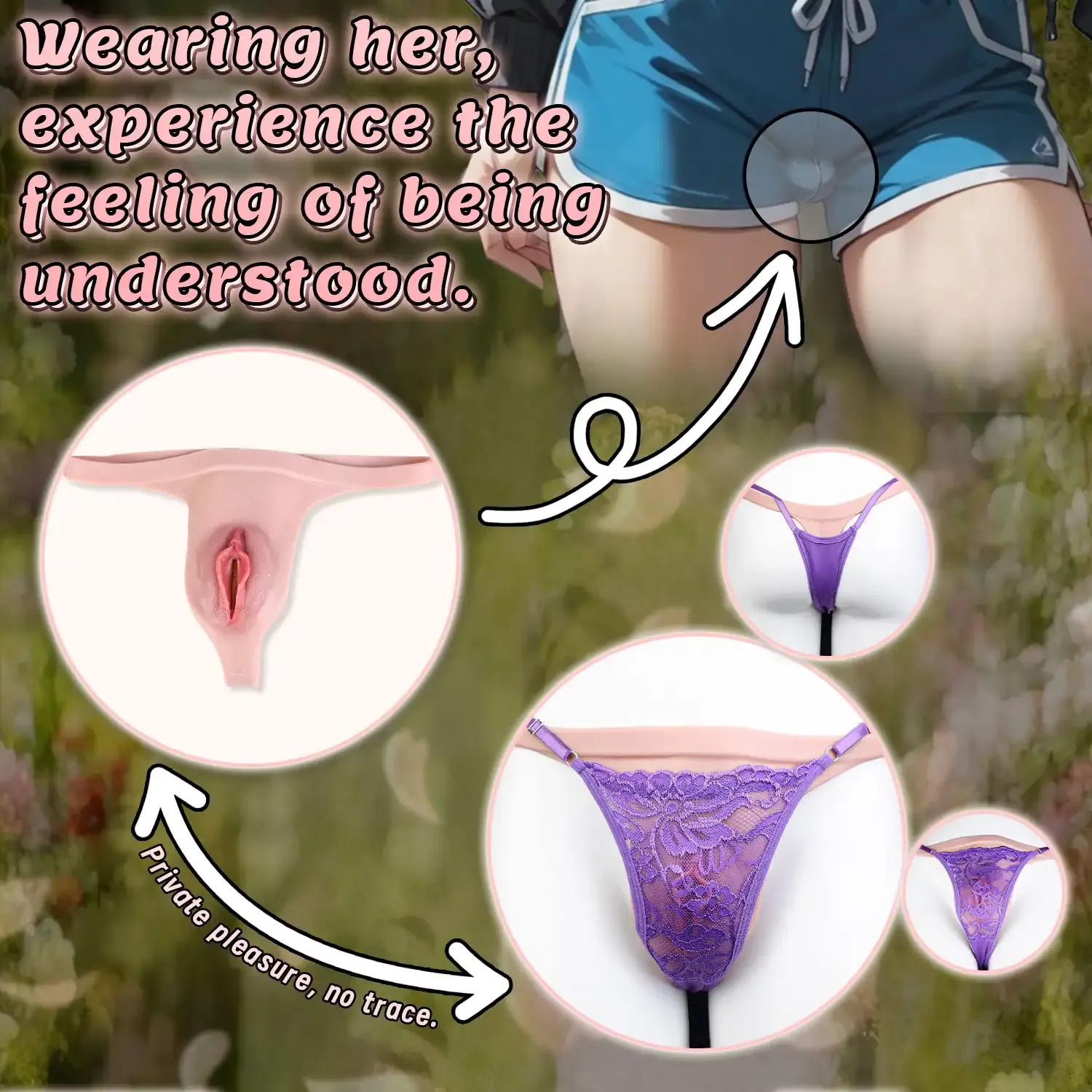 Ella Beginner Realistic Vagina Pants, Portable Hollow Crossdresser Panties for New Users