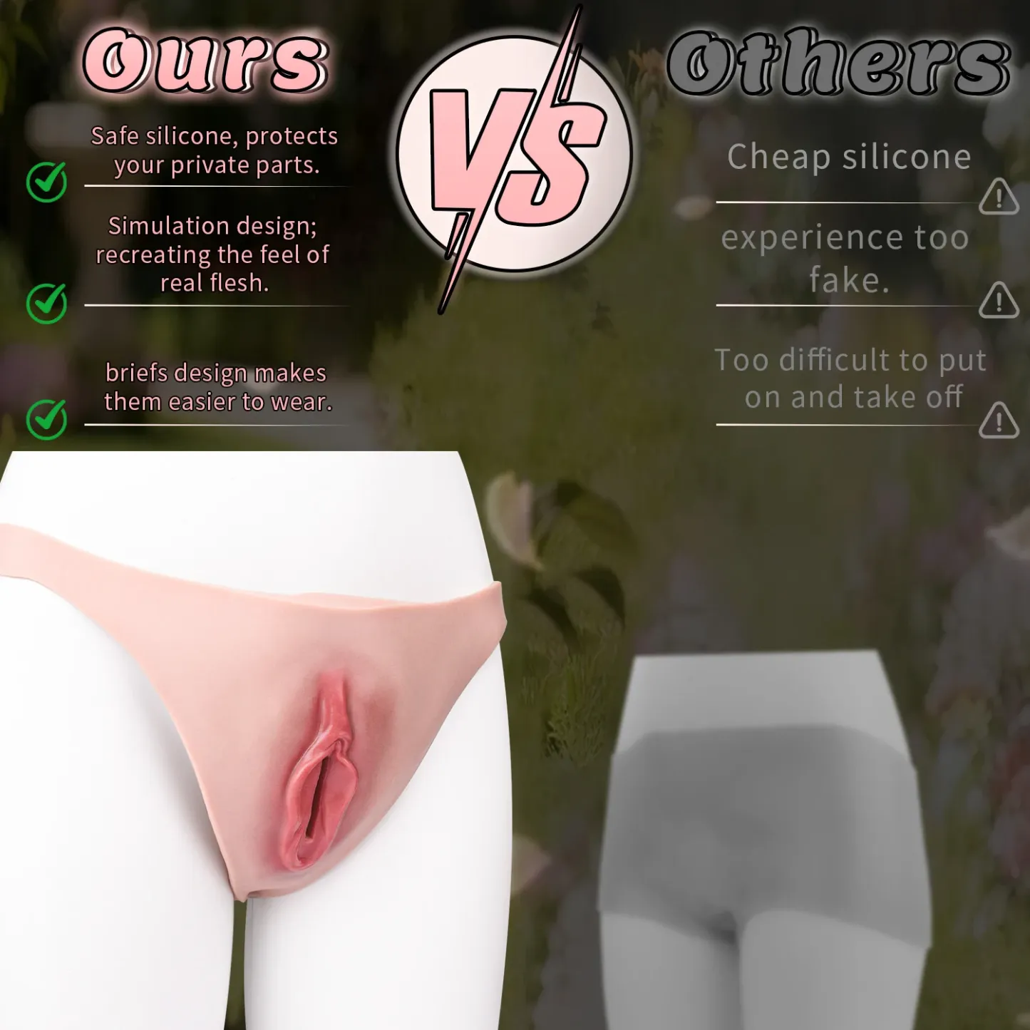 Luna Realistic Vagina Pants for Crossdresser, Medical Grade Silicone Hollow Transgender Panties