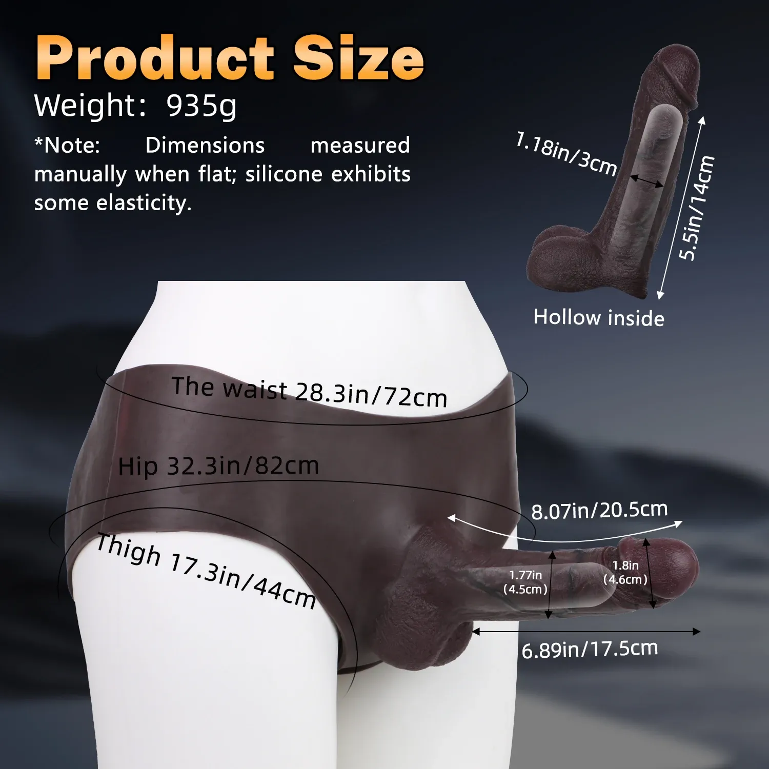 Astin 8.1" x 1.8" Wearable Realistic Black Huge Penis Extender