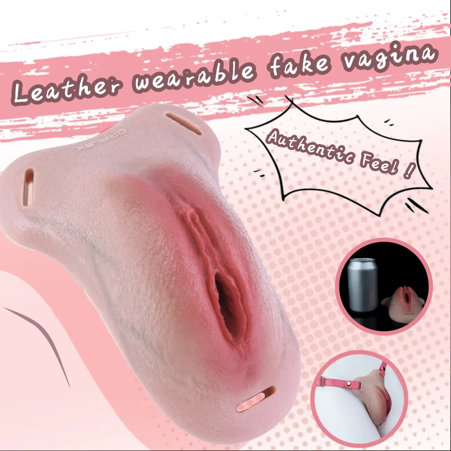 Mia Leather Wearable Realistic Vagina Pants for Crossdresser, Soft Silicone Fake Vagina with Textured Interior