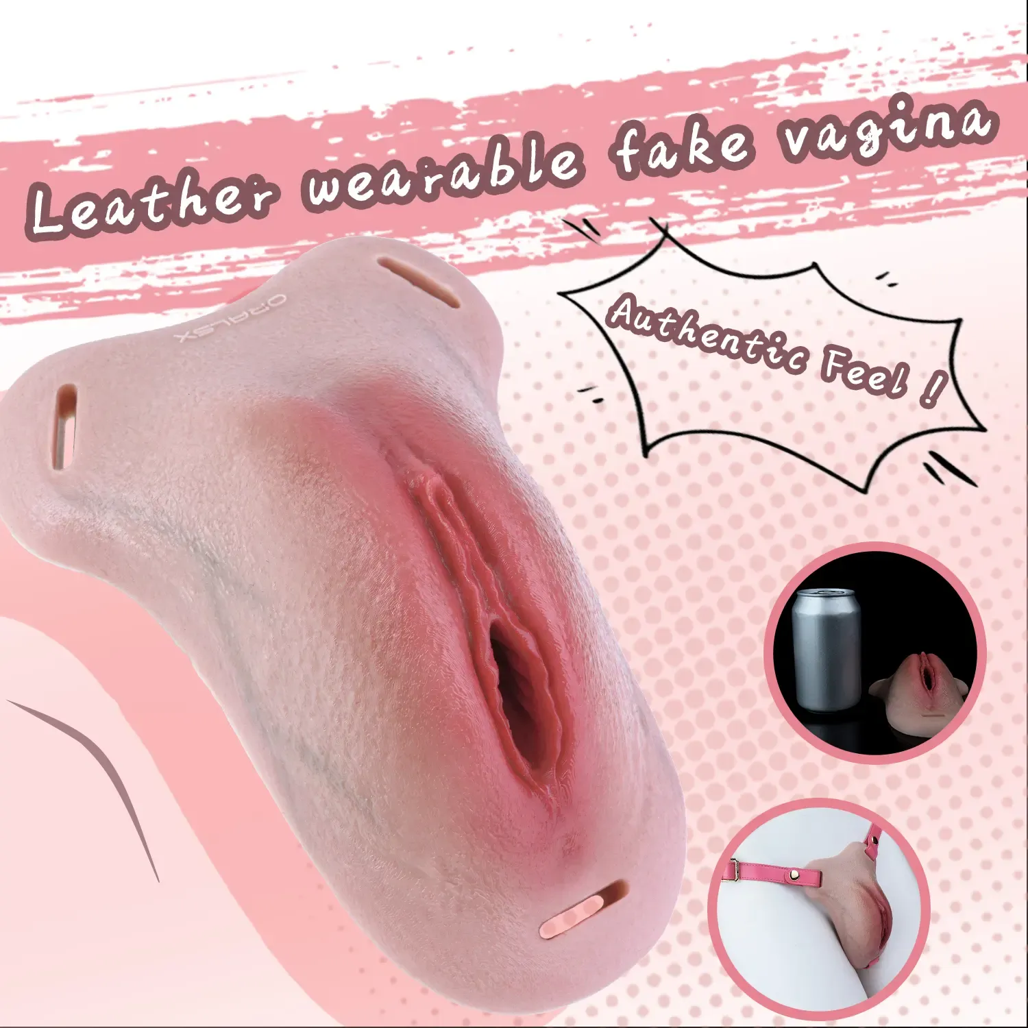 Mia Leather Wearable Realistic Vagina Pants for Crossdresser, Soft Silicone Fake Vagina with Textured Interior