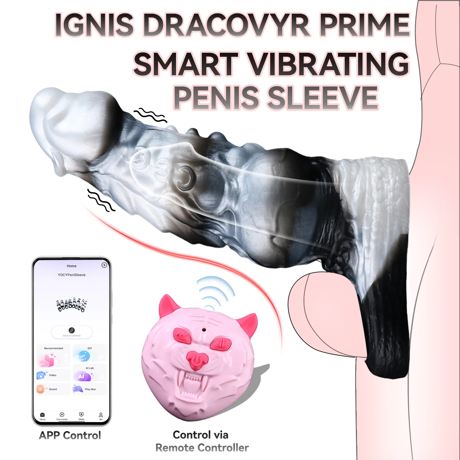 [Copy]Hashid 6.6"x1.6" Realistic Silicone Penis Sleeve with Remote Control & Adjustable Plugs