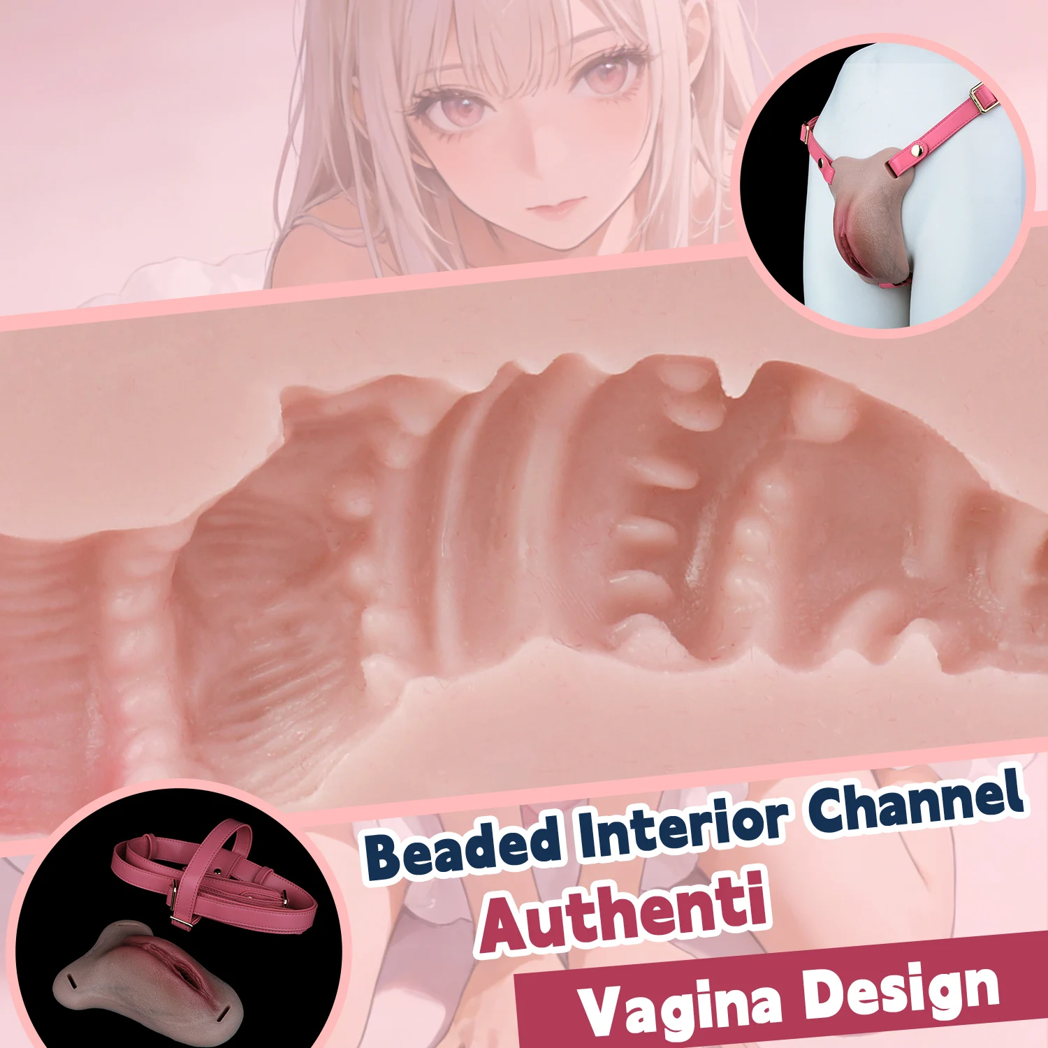 Mia Leather Wearable Realistic Vagina Pants for Crossdresser, Soft Silicone Fake Vagina with Textured Interior