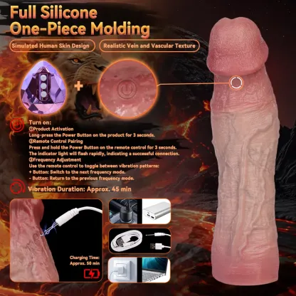 Michael 9.1"×2.2"Large Realistic Soft Vibrating Penis Sleeve with 10 Modes