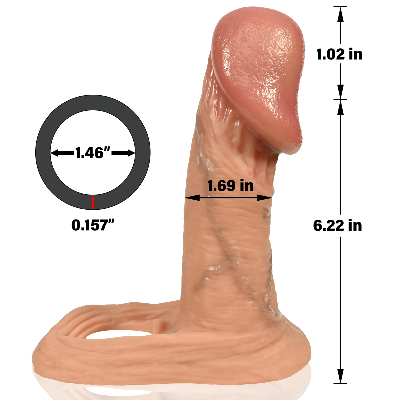 Caleb 7.2" x 1.7" Flesh Realistic Penis Sleeve. with Big Glans