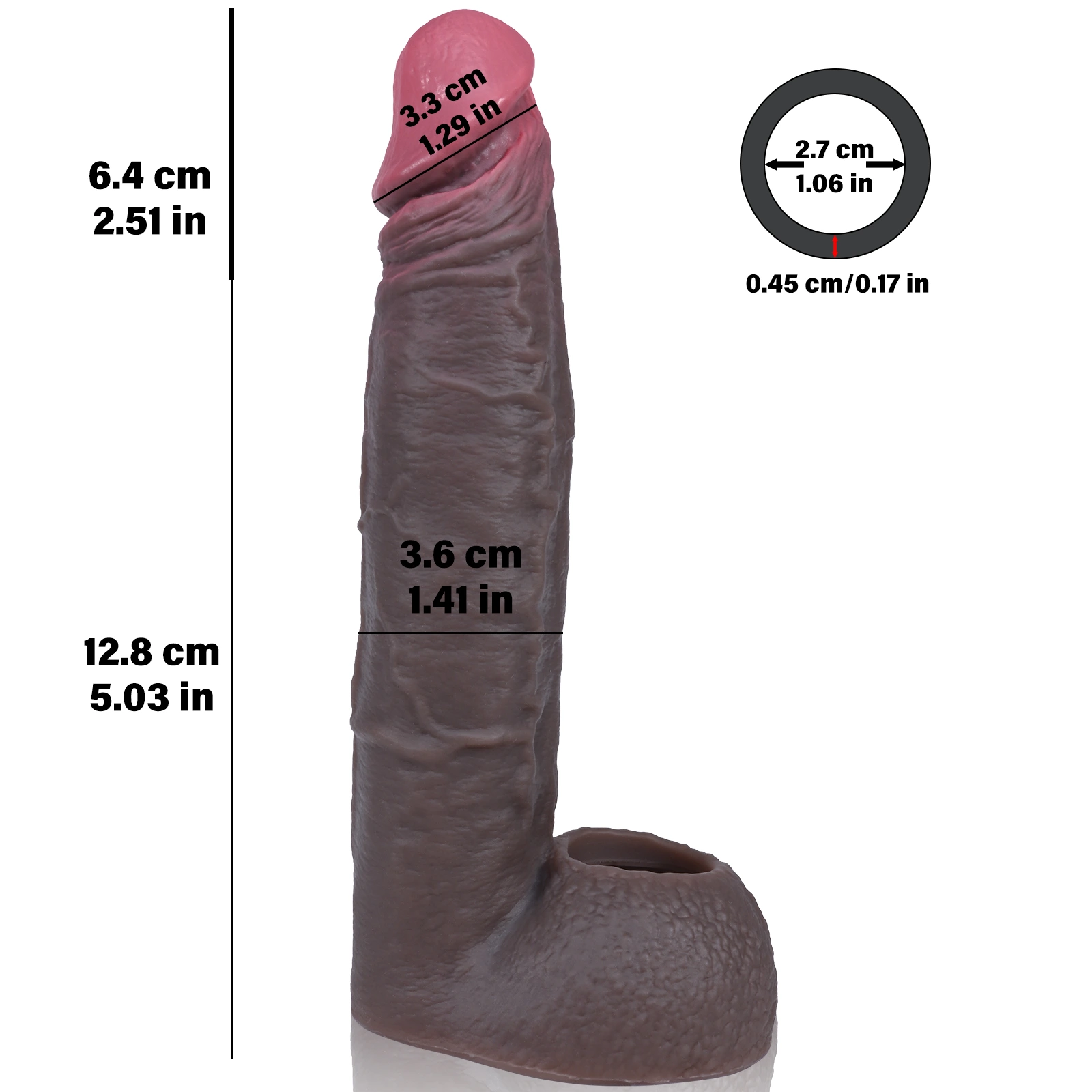 Jake 7.9"x1.4" Dual-Color Realistic Penis Sleeve- Adds 2.5" Extra Length