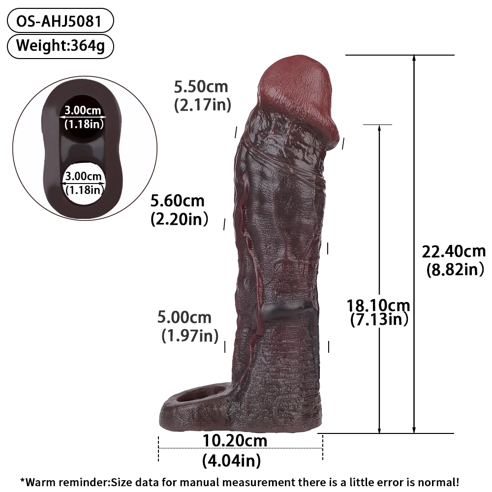 Jay 8.8"×2.2" Black Realistic Penis Extender, Huge Silicone Penis Sleeve