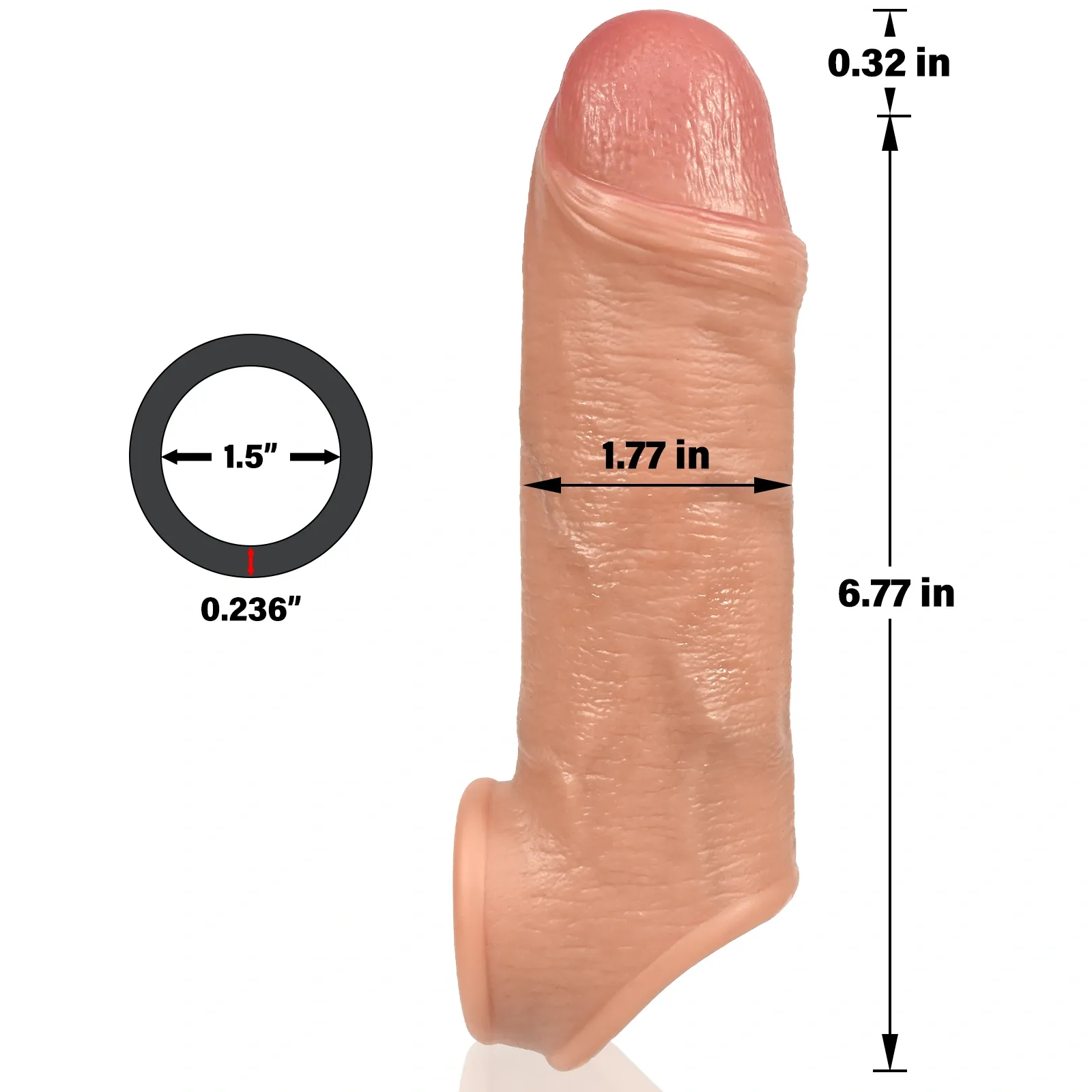 Julian 7" x 1.77" Flesh Realistic Penis Extender Sleeve 
