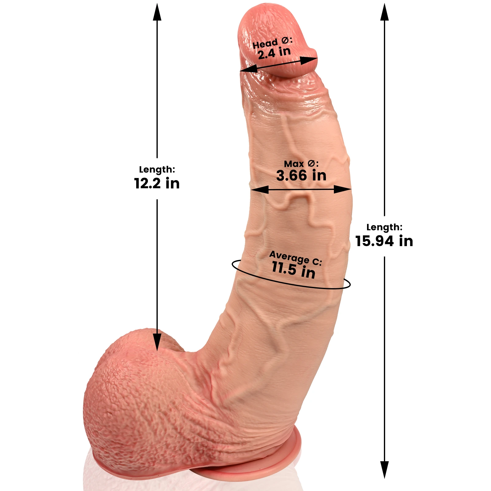 Malik 16" x 3.7"  Huge Curved Suction Cup Dildo-DickExtension
