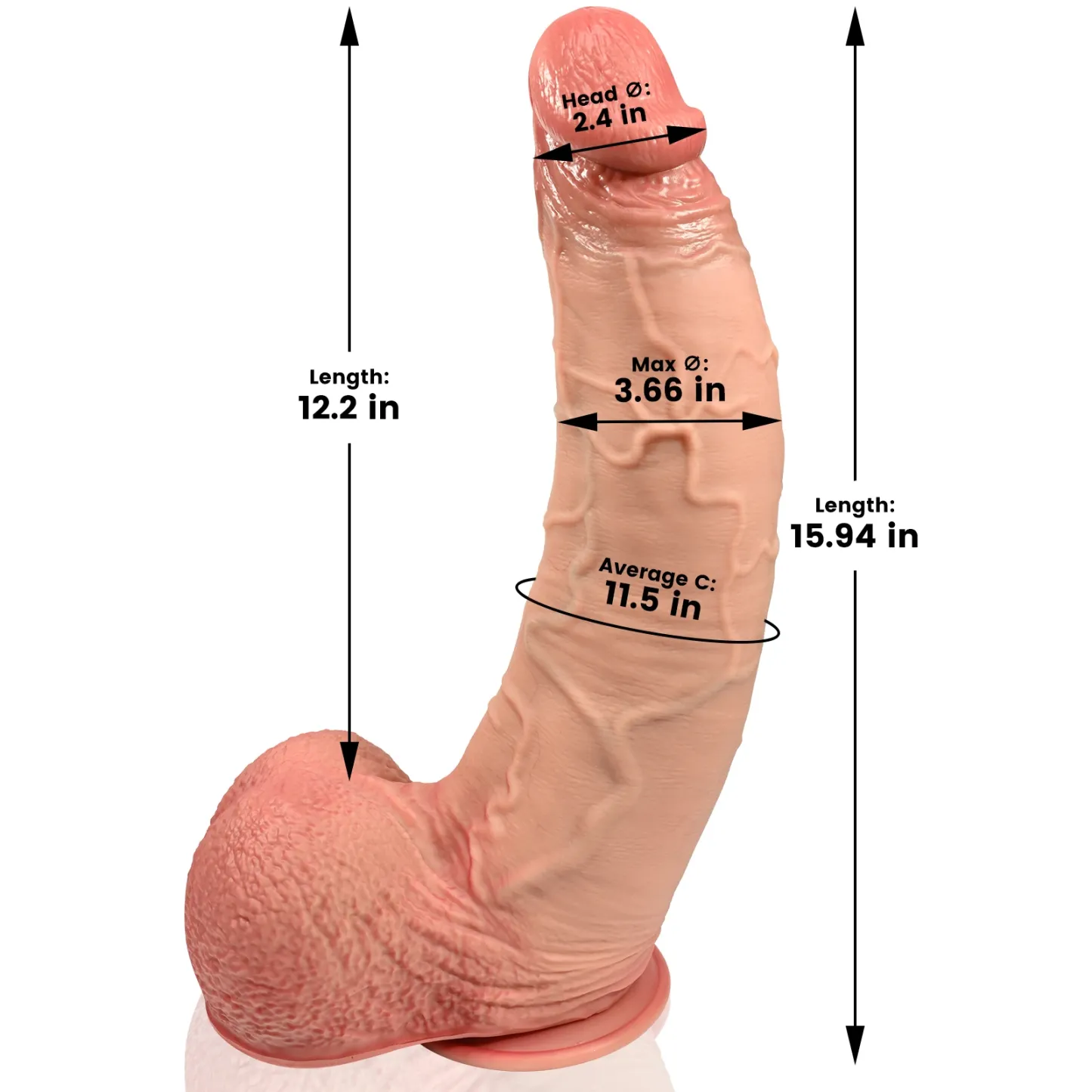 Malik 16" x 3.7"  Huge Curved Suction Cup Dildo-DickExtension