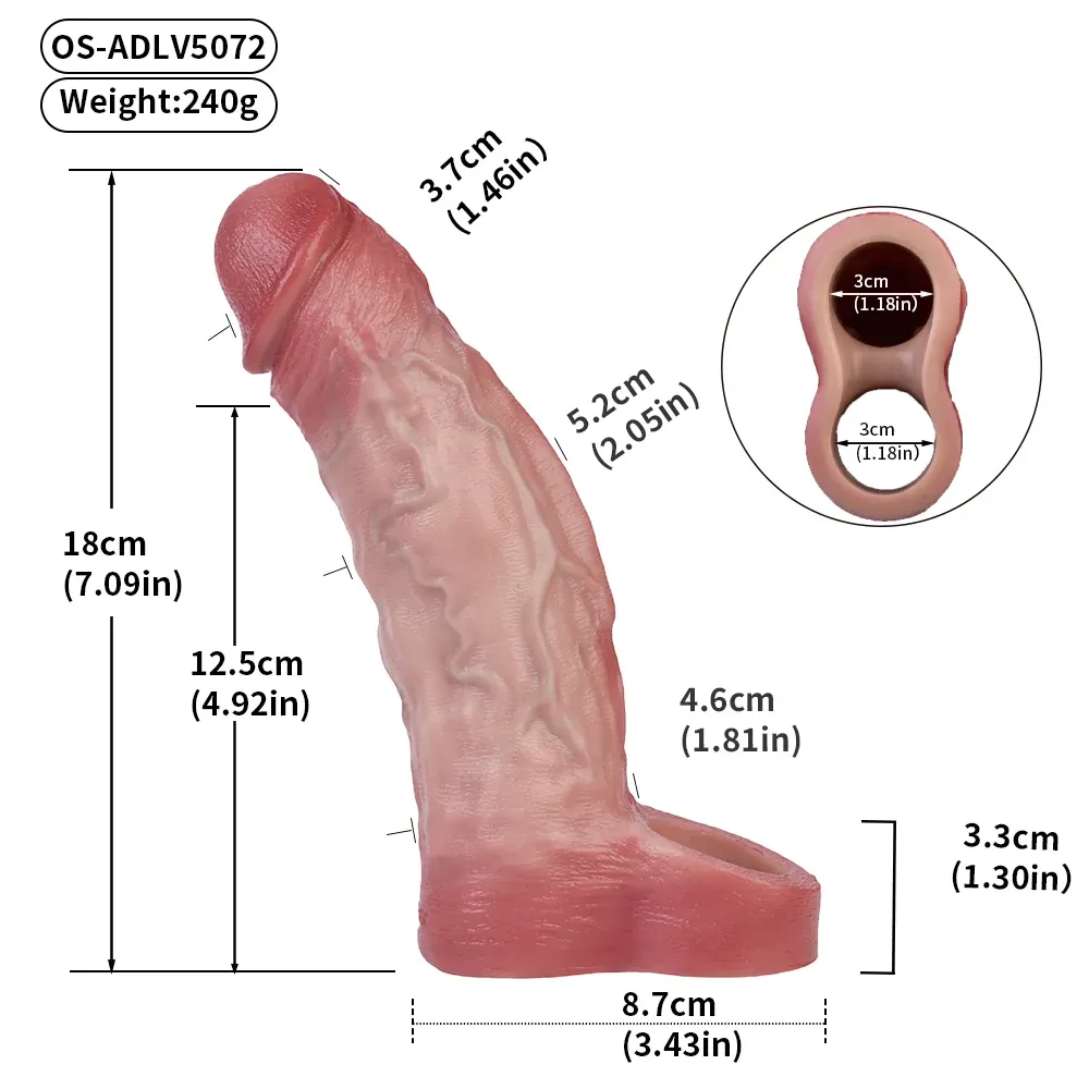 Oliver 7.1"× 2" 10 Modes Vibrating Realistic Penis Extender Sleeve