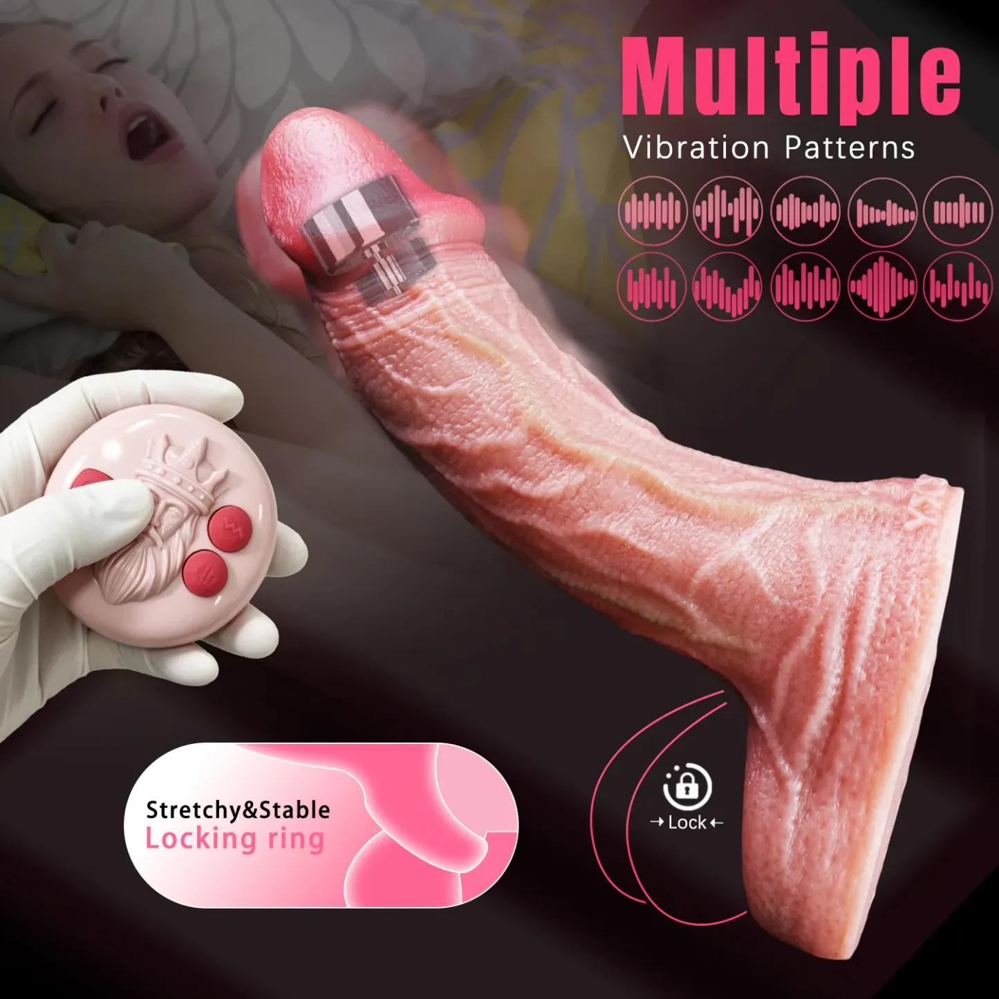 Hashid 6.6"x1.6" Realistic Silicone Penis Sleeve with Remote Control & Adjustable Plugs