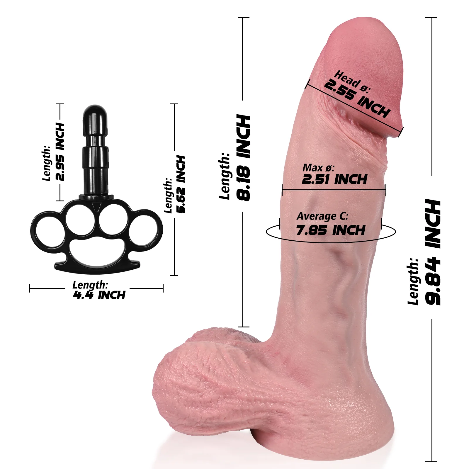 Dave 8.8" x 2.5" Big Thick Sliding Skin Vac-U-Lock Dildo With Moving Balls & Suction Cup