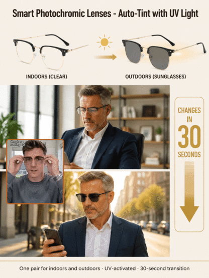 [No Eye Exam Required] Retro-Style Smart Zoom Photochromic Reading Glasses【It also features photochromic properties, blue light protection, and fatigue reduction!】