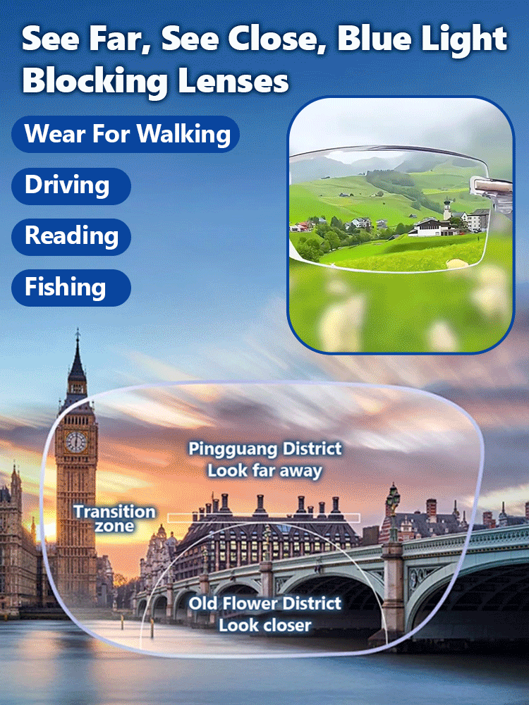 【A Single Pair for Both Near and Far Vision】Pure Titanium Frameless Blue Light Blocking Reading Glas