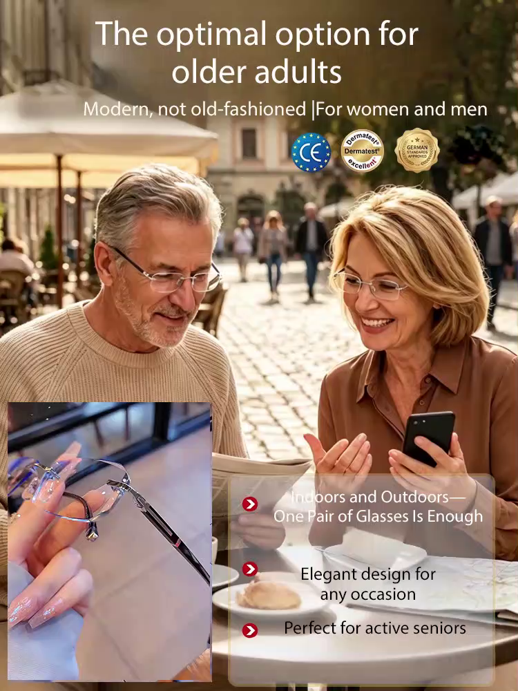 Diamond-cut rimless anti-blue light color-changing glasses，No more eye tests: Autofocus technology automatically adjusts to your eyesight.