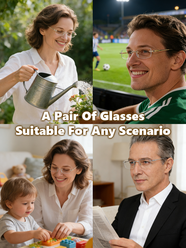 【A Single Pair for Both Near and Far Vision】Pure Titanium Frameless Blue Light Blocking Reading Glas