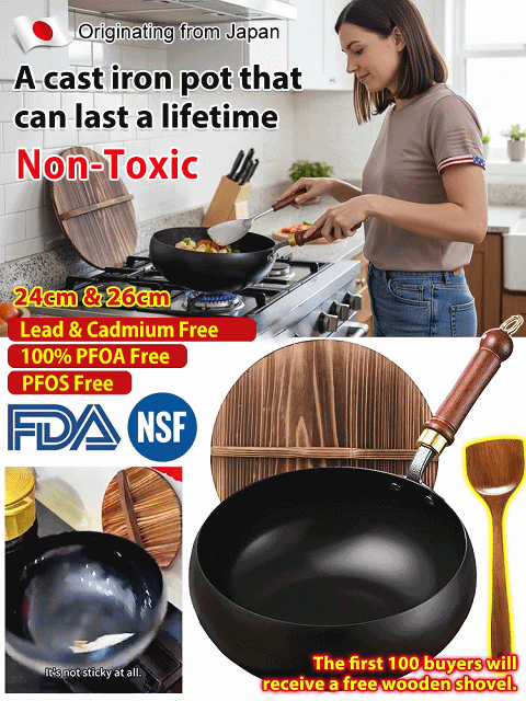 🎁100th Anniversary Sale: Tsubame-Sanjo hand-hammered Japanese wok. 100% toxin-free & natural non-stick. 80% OFF artisan iron wok + free rosewood spatula & lid.