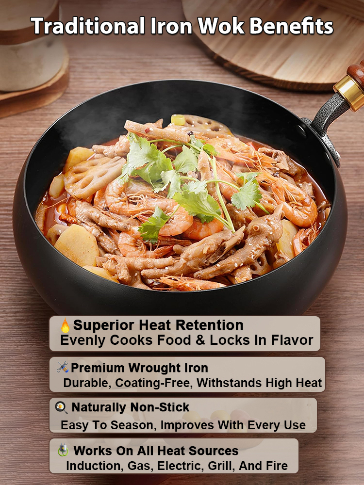 🎁100th Anniversary Sale: Tsubame-Sanjo hand-hammered Japanese wok. 100% toxin-free & natural non-stick. 80% OFF artisan iron wok + free rosewood spatula & lid.