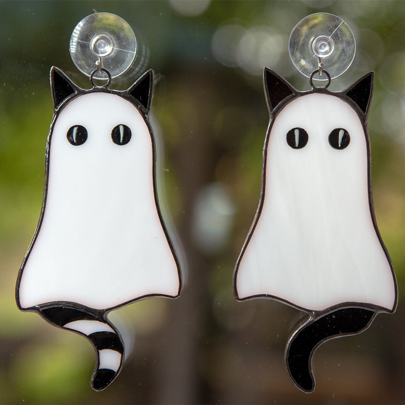 Handmade  stained glass spooky cat