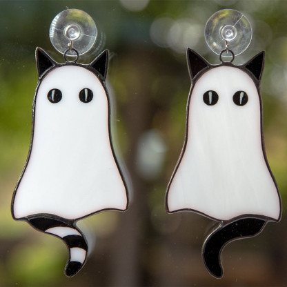Handmade  stained glass spooky cat