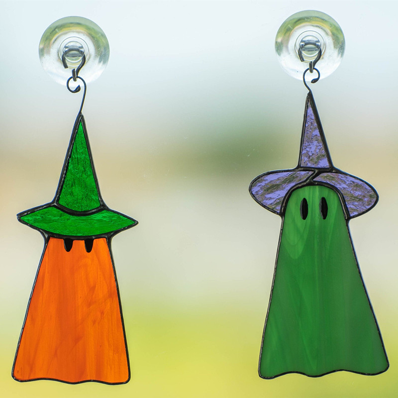 Handcraft stained glass ghost window hangings Outdoor fall decorations